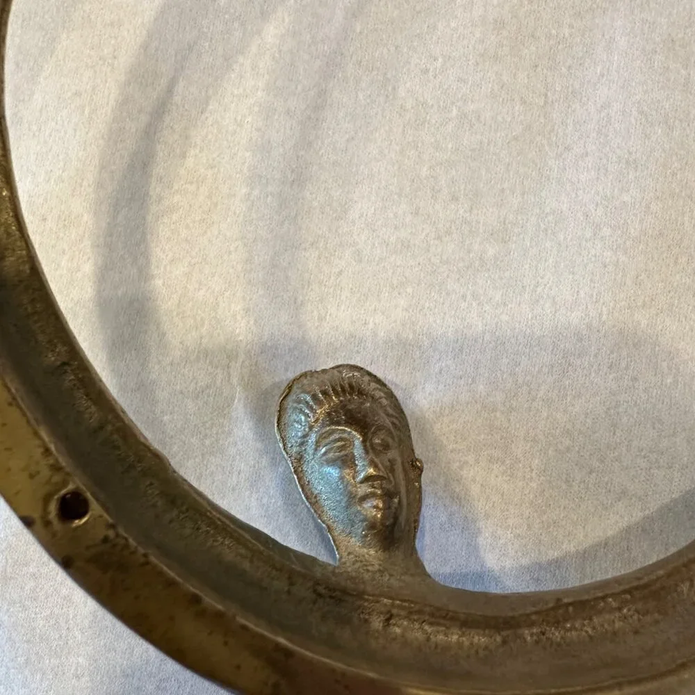 Vintage Antique Brass Hand Mirror Frame Art Nouveau Female Figure Vanity Deco